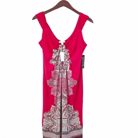 NEW YORK & COMPANY NWT Paisley Floral Dress Size Large in Bright Pink - Picture 1 of 16